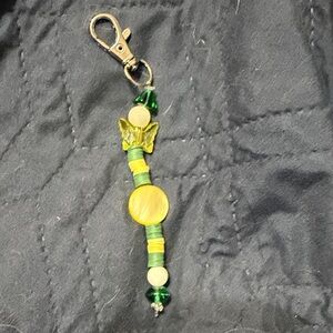 Green and Yellow Beaded Keychain Accessory